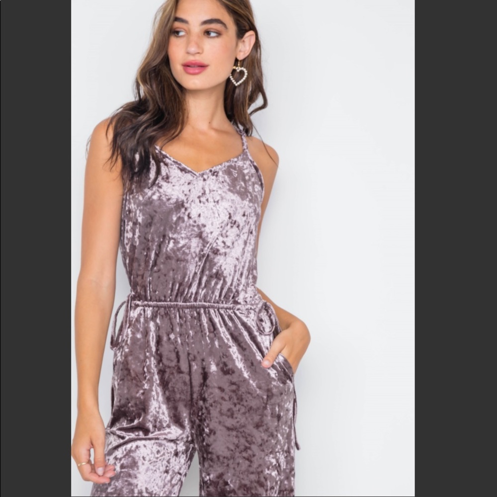 💜Purple velvet wide leg jumpsuit